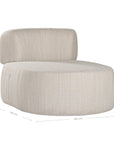 A contemporary pebble upholstered lounge chair with a low-profile design and curved backrest. This modern, armless seating piece features a smooth, rounded silhouette, making it a stylish and comfortable addition to any living space