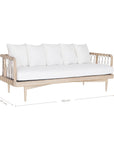 Natural rope lounge three seat sofa with white cushions, featuring a light timber frame and modern coastal aesthetic.