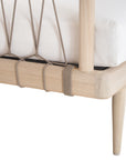 Natural rope lounge three seat sofa with white cushions, featuring a light timber frame and modern coastal aesthetic.