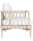 Natural rope lounge three seat sofa with white cushions, featuring a light timber frame and modern coastal aesthetic.