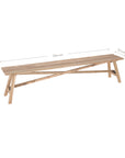 Natural timber teak wooden bench seat with a minimalist cross-brace design, suitable for indoor and outdoor living spaces