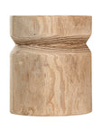 Timma Wooden Stool handcrafted from solid paulownia wood, featuring a sculptural design and natural wood grain, perfect for modern interiors