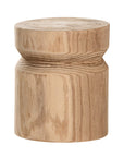 Timma Wooden Stool handcrafted from solid paulownia wood, featuring a sculptural design and natural wood grain, perfect for modern interiors