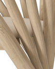 Lightwood spindle dining chair with a curved backrest and white upholstered seat, showcasing a modern yet timeless design. Crafted from solid wood, this chair brings a refined, natural aesthetic to any dining or living space