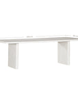 Minimalist white hydro-dipped concrete dining table with a sleek rectangular top and sturdy panel legs. A contemporary statement piece designed to complement modern and coastal interiors