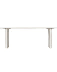 Minimalist white hydro-dipped concrete dining table with a sleek rectangular top and sturdy panel legs. A contemporary statement piece designed to complement modern and coastal interiors
