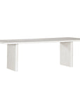 Minimalist white hydro-dipped concrete dining table with a sleek rectangular top and sturdy panel legs. A contemporary statement piece designed to complement modern and coastal interiors