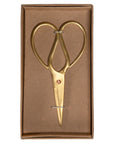 A pair of vintage-style scissors with brass handles and a sleek minimalist design, measuring 17cm in length, beautifully packaged in a brown gift box