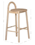 A minimalist solid ashwood bar stool with a curved backrest and natural finish, designed for modern kitchen and bar spaces.