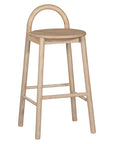 A minimalist solid ashwood bar stool with a curved backrest and natural finish, designed for modern kitchen and bar spaces.