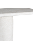 Ayanda bench in eggshell hydro dipped finish with elongated sculptural top and cylindrical pedestal legs.