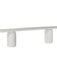 Ayanda bench in eggshell hydro dipped finish with elongated sculptural top and cylindrical pedestal legs.