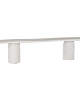 Ayanda bench in eggshell hydro dipped finish with elongated sculptural top and cylindrical pedestal legs.