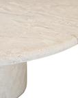 Ayanda coffee table in dune hydro dipped finish with rounded tabletop and solid cylindrical pedestal base.