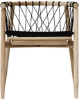 Modern black natural wooden dining chair with woven rope backrest and cushioned seat, perfect for contemporary lounge settings