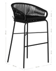 Black outdoor bar chair featuring a woven rope backrest and sleek metal legs, designed for modern alfresco dining and stylish patio settings