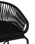 Black outdoor bar chair featuring a woven rope backrest and sleek metal legs, designed for modern alfresco dining and stylish patio settings