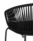 Black outdoor dining chair featuring a woven rope backrest and sleek metal legs, designed for modern alfresco dining and stylish patio settings