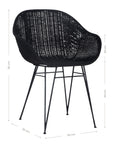 Black rattan dining chair with curved back and slim metal legs, perfect for modern and stylish dining settings