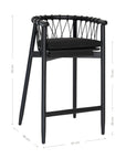 Modern black wooden barchair with woven rope backrest and cushioned seat, perfect for contemporary lounge settings