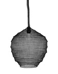 A handcrafted black woven pendant light featuring an intricate mesh design, creating a sculptural silhouette ideal for contemporary interiors