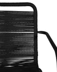 Black outdoor dining chair featuring a sleek powder-coated metal frame and handwoven rope design, perfect for contemporary alfresco spaces