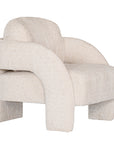 Ivory boucle armchair with rounded, sculptural design, adding modern luxury and comfort to any lounge or living space