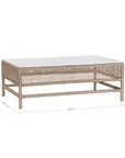Coastal rattan coffee table with a natural woven frame and resin top, perfect for creating a relaxed, airy living space