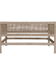Coastal rattan coffee table with a natural woven frame and resin top, perfect for creating a relaxed, airy living space