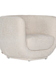 A modern curved armchair upholstered in soft ivory bouclé fabric from KULALA Living. Designed for comfort and style, this contemporary accent chair adds elegance to any living space