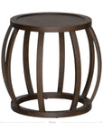 Dark oak side table with an open slat design, featuring a rounded shape and smooth finish. Ideal for adding a touch of rustic elegance to contemporary living spaces