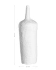 A handcrafted white paper mache vase with a raw, textured finish and an elongated silhouette. A striking sculptural piece perfect for minimalist or contemporary interiors