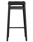 The Kulala Living Handwoven Counter Stool in black features a meticulously woven seat crafted from durable fibre, supported by a solid timber frame with a sleek black finish. This modern yet timeless piece adds texture and sophistication to kitchen and bar spaces.