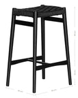 The Kulala Living Handwoven Counter Stool in black features a meticulously woven seat crafted from durable fibre, supported by a solid timber frame with a sleek black finish. This modern yet timeless piece adds texture and sophistication to kitchen and bar spaces.