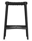 The Kulala Living Handwoven Counter Stool in black features a meticulously woven seat crafted from durable fibre, supported by a solid timber frame with a sleek black finish. This modern yet timeless piece adds texture and sophistication to kitchen and bar spaces.