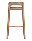 The Kulala Living Handwoven Counter Stool in natural features a meticulously woven seat crafted from durable fibre, supported by a solid timber frame with a sleek black finish. This modern yet timeless piece adds texture and sophistication to kitchen and bar spaces.