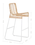A stylish bar stool featuring a handwoven natural rattan seat and a sleek white metal frame. Designed for modern coastal and contemporary spaces, this lightweight yet sturdy stool adds texture and warmth to kitchen and bar areas