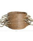 Set of handwoven seagrass baskets with sturdy, curved handles, featuring a natural tone and intricate weaving for stylish and functional storage