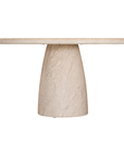 Jabari dining table in dune hydro dipped finish with round tabletop and sculptural pedestal base.