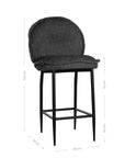 Kulala Living Jelani Bar Chair in dark grey fabric with a plush cushioned seat and black metal legs, offering a stylish and comfortable bar seating solution
