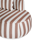 Laguna modular sofa in cinnabar stripe fabric with curved form and soft cushions on a clean background.