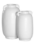 Kulala Living handcrafted white clay vase with handles, featuring a textured surface and organic shape, perfect for styling with dried or fresh foliage