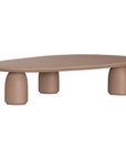 Lantara coffee table large in nomad dune finish with elongated oval top and three rounded sculptural legs.