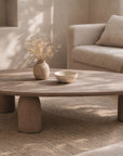 Lantara large coffee table in nomad dune styled in a warm neutral living room with textured rug and soft sofa backdrop.