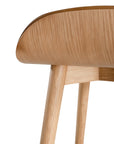 A stylish bar stool featuring a smooth tan leather seat and a sturdy natural oak frame. Designed with comfort and durability in mind, this contemporary stool is perfect for modern kitchens and dining spaces.