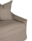 Natural linen one seater sofa with plush cushions, featuring a relaxed and stylish design for effortless comfort