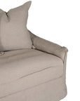 Natural linen one seater sofa with plush cushions, featuring a relaxed and stylish design for effortless comfort