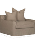 Natural linen one seater sofa with plush cushions, featuring a relaxed and stylish design for effortless comfort