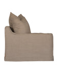 Natural linen one seater sofa with plush cushions, featuring a relaxed and stylish design for effortless comfort