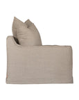 Natural linen one seater sofa with plush cushions, featuring a relaxed and stylish design for effortless comfort